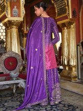 Purple Embroidered Straight Kurta Palazzos With Dupatta Set